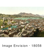 #18058 Picture Of The City Of Lucerne On Lake Lauerz And Rigi Mountain Switzerland