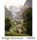 #18259 Photo Of The Church In Grindelwald Eiger Mountain In The Background Bernese Oberland Switzerland