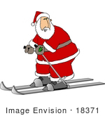 #18371 Santa Claus Skiing While Wearing His Red And White Suit Clipart