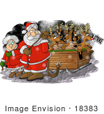 #18383 Santa And Mrs Claus Pulling The Reindeer In A Sleigh During A Strike Clipart