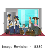 #18389 Airplane Passengers And Pilots With Luggage At The Airport Clipart