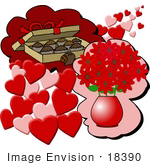#18390 Flowers Chocolates And Hearts On Valentines Day Clipart