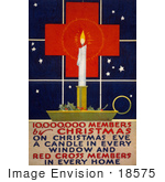 #18575 Photo Of A Christmas Candle With Holly And Berries By A Window With A Red Cross