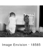 #18585 Photo Of A Little Boy Child And His Dog Kneeling By A Crib