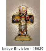 #18620 Photo Of An Easter Cross With Scenes From The Bible And Children With Easter Eggs