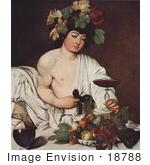 #18788 Photo Of A Young Man Wearing Grapes And Leaves On His Head Holding A Glass Of Red Wine Seated By Fruit