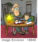 #18849 Confused Old Man Trying To Help A Boy With His Homework Clipart