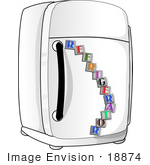#18874 Letter Magnets On A White Refrigerator In A Kitchen Clipart