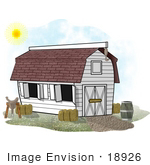 #18926 White Stable Barn On A Farm On A Sunny Day Clipart