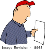 #18968 Caucasian Man Holding A Blank Piece Of White Paper Clipart