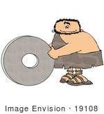 #19108 Cave Man With A Stone Wheel Invention Clipart