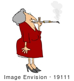 #19111 Elderly Woman With Gray Hair Smoking A Cigarette On A Long Filter Holder Clipart