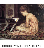 #19139 Photo Of A Girl Sitting On A Carpet Reading A Book At A Reading Desk By Frederic Lord Leighton