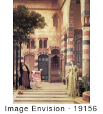 #19156 Photo Of Women And Girl Trying To Catch Apples From An Apple Tree In A Courtyard Damascus: Jew’S Quarter By Frederic Lord Leighton