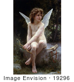 #19296 Photo Of Cupid Seated With Bow And Arrows Love On The Look Out By William-Adolphe Bouguereau