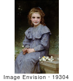 #19304 Photo Of A Little Girl Picking Daisy Flowers By William-Adolphe Bouguereau