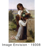 #19308 Photo Of A Girl Helping Her Sister Drink Water From A Jar At The Fountain By William-Adolphe Bouguereau