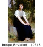 #19316 Photo Of A Young Woman Sitting On A Stone Slab The Song Of The Nightingale By William-Adolphe Bouguereau