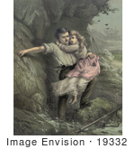 #19332 Photo Of A Man Rescuing A Girl Possibly His Daugher From A Shipwreck In A Stormy Sea C 1878