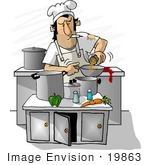 #19863 Chef Man Smoking While Cooking In A Restaurant Kitchen Clipart
