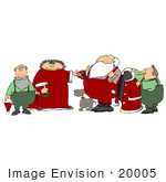 #20005 Santa’S Helpers Dog And Wife Helping Him Get Dressed In The Morning Clipart Picture Illustration