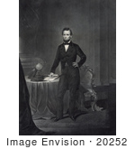 #20252 Historical Stock Photography: Abraham Lincoln Standing By A Table His Hand Resting On Paperwork