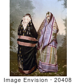 #20408 Historical Stock Photography Of Two Mahomedan Women In Traditional Clothes Their Bodies Concealed