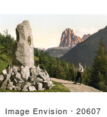 #20607 Historical Photochrome Stock Photography Of Male Hiker Viewing The Grohmann Monument Tyrol Austria