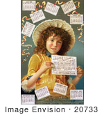 #20733 Stock Photography Of A Curly Haired Girl Surrounded By Calendars In 1889