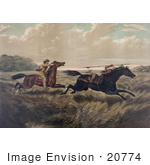 #20774 Stock Photography Of A White Man Chasing A Native American Indian Both On Horseback