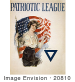 #20810 Stock Photography Of A Young Patriotic Woman With A Blue Triangle And American Flag On A Vintage Patriotic League Wwi Poster