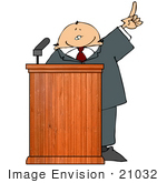 #21032 Man In A Suit At A Podium Giving A Passionate Public Speech People Clipart