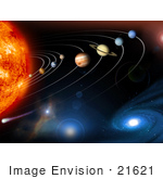 #21621 Stock Photography Of The Solar System And Beyond With The Sun Mercury Venus Earth Mars Jupiter Saturn Uranus Neptune Pluto And Galaxies