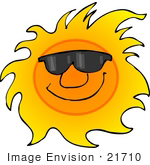 #21710 Clipart Of A Happy Hot Sun Wearing Sunglasses