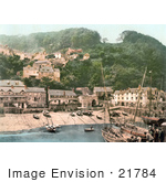 #21784 Historical Stock Photography Of The Harbor And Red Lion Hotel In Clovelly Devon England