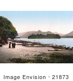 #21873 Historical Stock Photography Of People At The Boat Landing On The Shore Of Derwent Water Lake District England