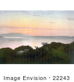 #22243 Historical Stock Photography Of Sheep On A Cliff Above A Lake At Sunset In England