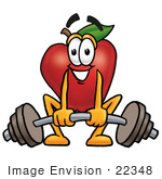 #22348 Clip Art Graphic Of A Red Apple Cartoon Character Lifting A Heavy Barbell