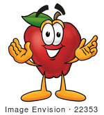 #22353 Clip Art Graphic Of A Red Apple Cartoon Character With Welcoming Open Arms