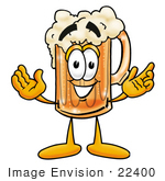 #22400 Clip art Graphic of a Frothy Mug of Beer or Soda Cartoon Character With Welcoming Open Arms by toons4biz