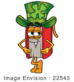 #22543 Clip Art Graphic Of A Book Cartoon Character Wearing A Saint Patricks Day Hat With A Clover On It