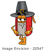 #22547 Clip Art Graphic Of A Book Cartoon Character Wearing A Pilgrim Hat On Thanksgiving