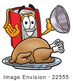 #22555 Clip Art Graphic Of A Book Cartoon Character Serving A Thanksgiving Turkey On A Platter