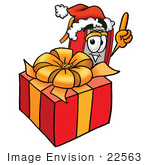 #22563 Clip Art Graphic Of A Book Cartoon Character Standing By A Christmas Present