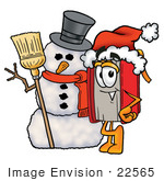 #22565 Clip Art Graphic Of A Book Cartoon Character With A Snowman On Christmas