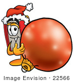 #22566 Clip Art Graphic Of A Book Cartoon Character Wearing A Santa Hat Standing With A Christmas Bauble