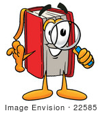 #22585 Clip Art Graphic of a Book Cartoon Character Looking Through a Magnifying Glass by toons4biz