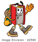 #22590 Clip Art Graphic Of A Book Cartoon Character Hiking And Carrying A Backpack