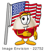 #22752 Clip Art Graphic Of A Fishing Bobber Cartoon Character Pledging Allegiance To An American Flag