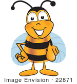 #22871 Clip Art Graphic Of A Honey Bee Cartoon Character Pointing At The Viewer